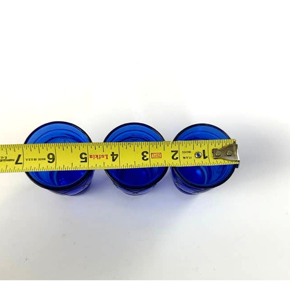Hazel Atlas Ring O Rings Blue Shot Juice Cordial Glasses Tumblers - Picture 4 of 10